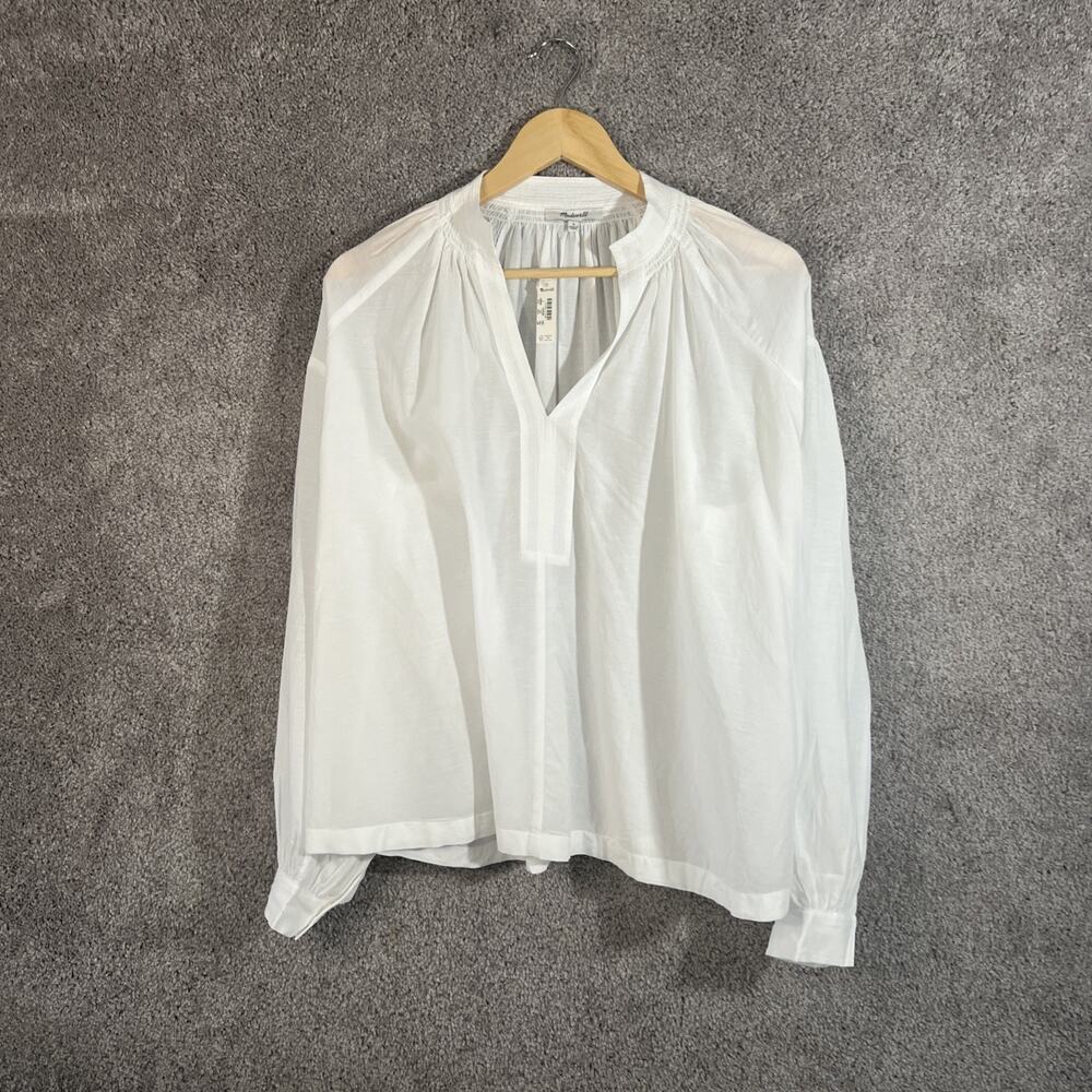 Madewell Shirt Womens Small White Long Sleeve V-Neck Sheer Lightweight Top Boho